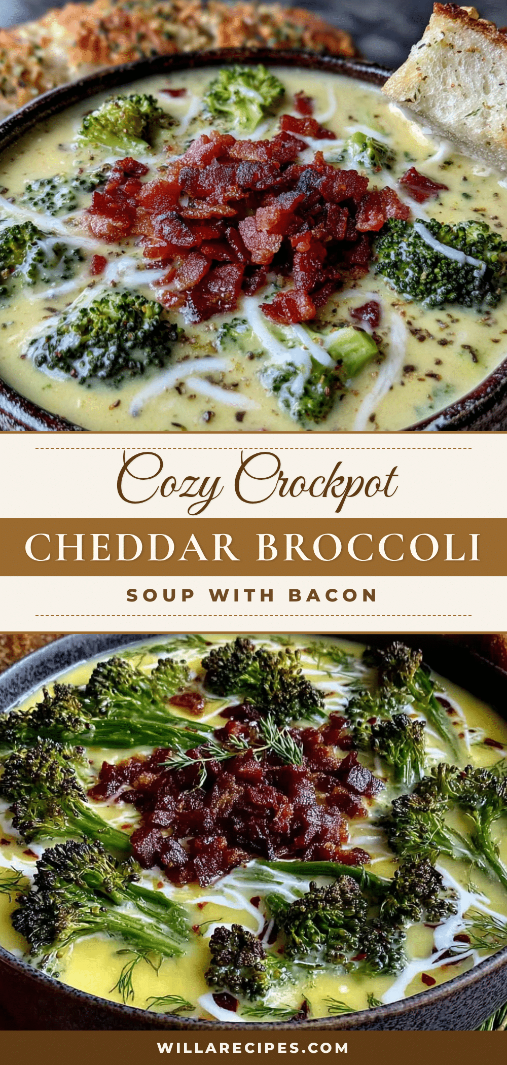 cozy crockpot cheddar broccoli soup with bacon recipe