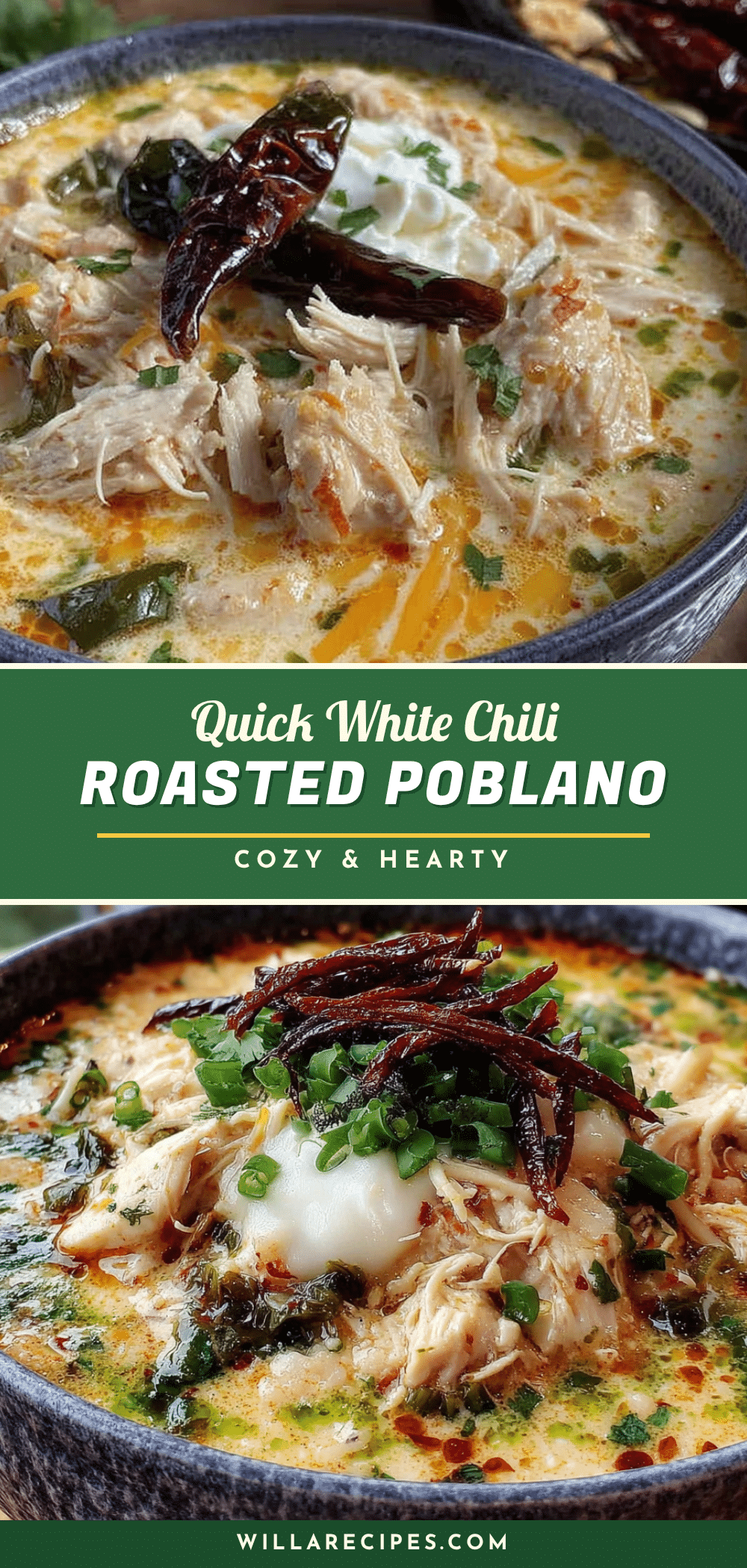 quick white chicken chili with roasted poblano peppers recipe