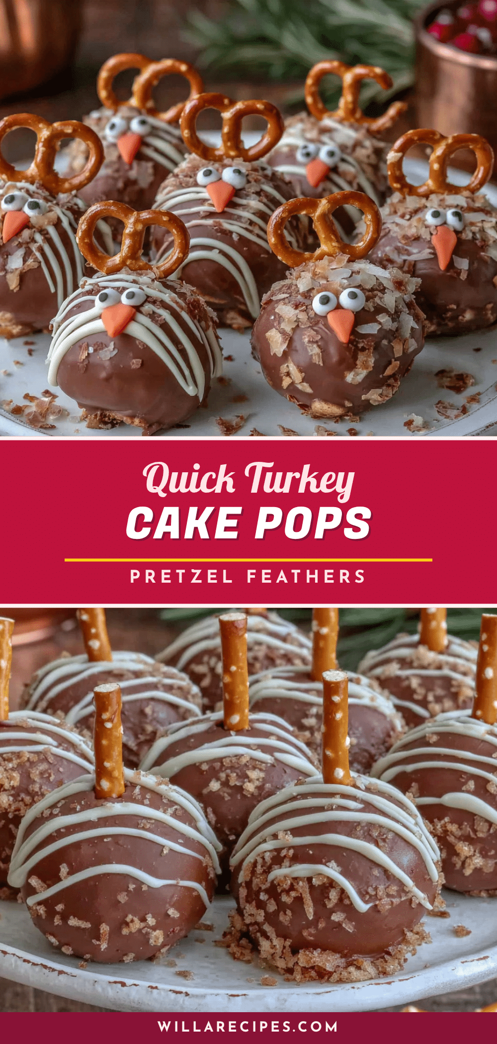turkey cake pops with pretzel feathers recipe